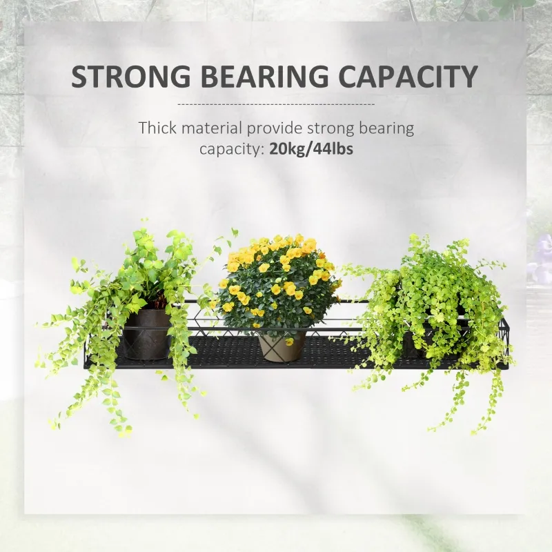 Outsunny 43'' x 12'' Hanging Flower Pot Stand Rack with Hooks, Metal Plant Pot Holder, Railing Shelf, Windows Decorate for Outdoor Garden Balcony Fence Patio