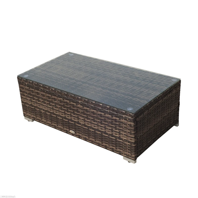 Outsunny 5PC Outdoor Rattan Wicker Sofa Set Aluminum Frame Garden Sectional Patio Furniture with Table Brown