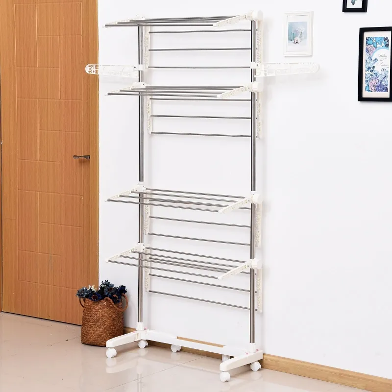 HOMCOM 4 Layers Folding Laundry Rack Stand Dryer Storage Towel Rack Rolling
