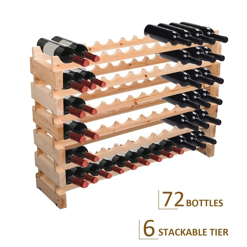 HOMCOM 72 Bottles Wood Wine Rack  Holder 6 Tier Stackable Storage Stand