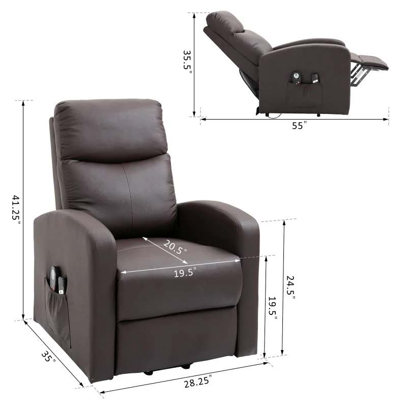 HOMCOM Lift Chair Recliner 8- Point Massage Sofa Electric Power Lift Recliner Over Padded PU Leather W/ Remote Controllers