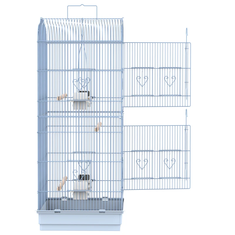 PawHut Vision Bird Cage 36" Macaw Cage 2 Doors 4 Feeder White