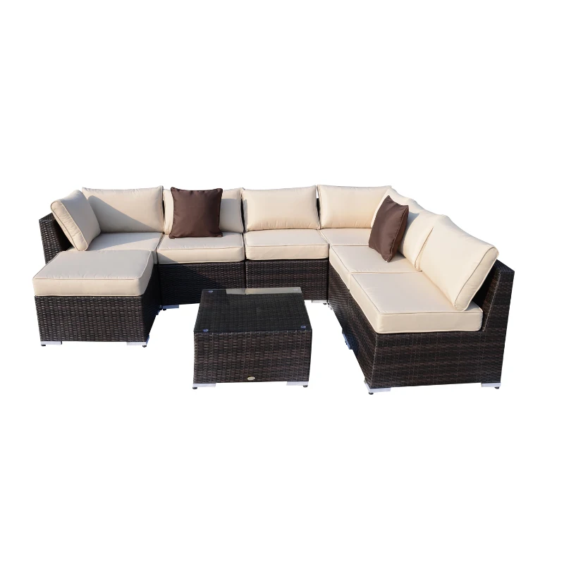 [Pick Up] Outsunny 8pcs Garden Sectional Rattan Sofa Set All Weather w/ Cushion