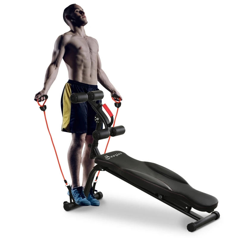 Soozier Multifunctiona Fitness Bench with Adjustable Handle Leg Lifts for Home Gym, Black