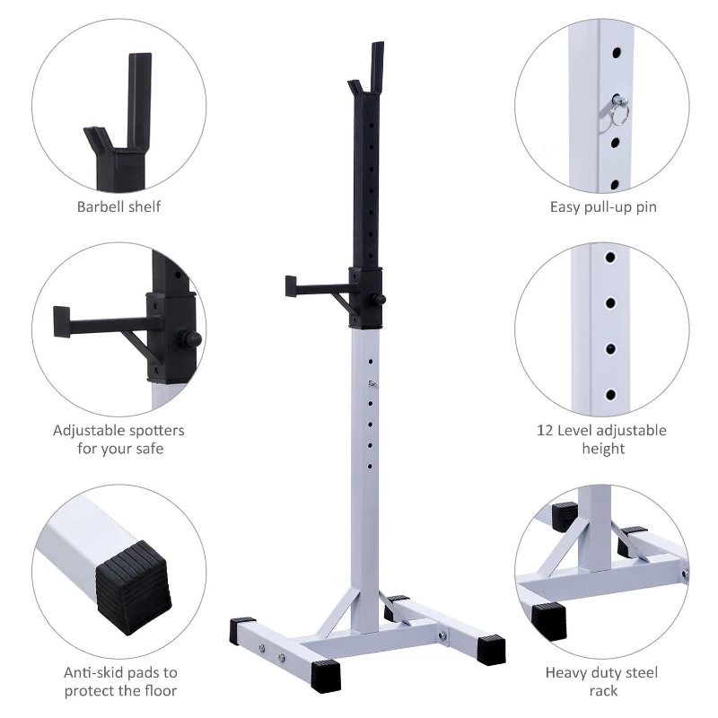 [Pick Up Only]Soozier Squat Stand Adjustable Stable Squat Stand Portable 2 Bars Holder (Black/White)