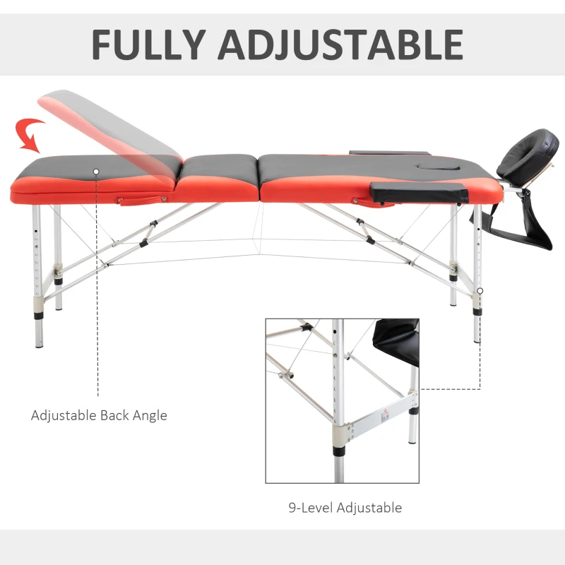 HOMCOM Portable Massage Table 73" 3 Section Foldable Massage Table Professional Salon Spa Facial Couch Bed (Black/Red)