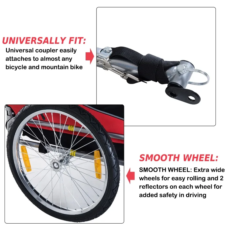 PawHut Pet Bike Trailer Bike Cart Bicycle Dog Cat Travel Carrier Foldable Red
