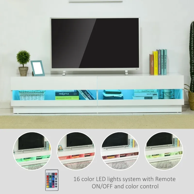 HOMCOM White Gloss TV Stand 71" High LED TV Cabinet Entertainment Center Storage Unit, White