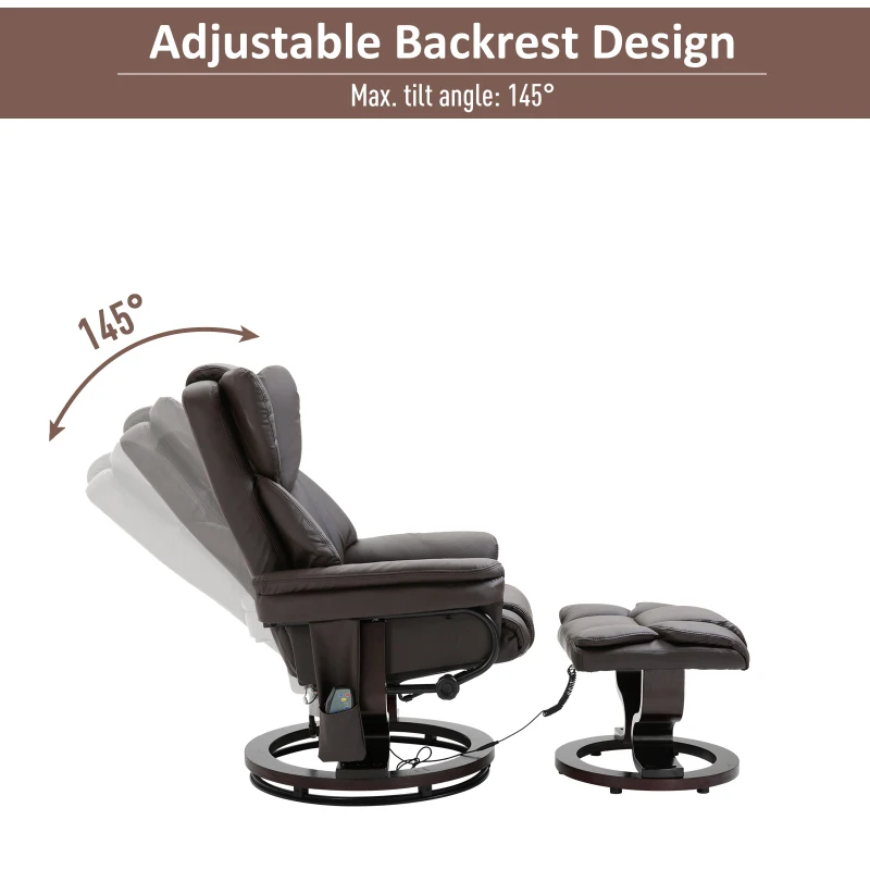 HOMCOM Massage Recliner Chair with Footrest 10 Vibration Point Faux PU Leather Brown