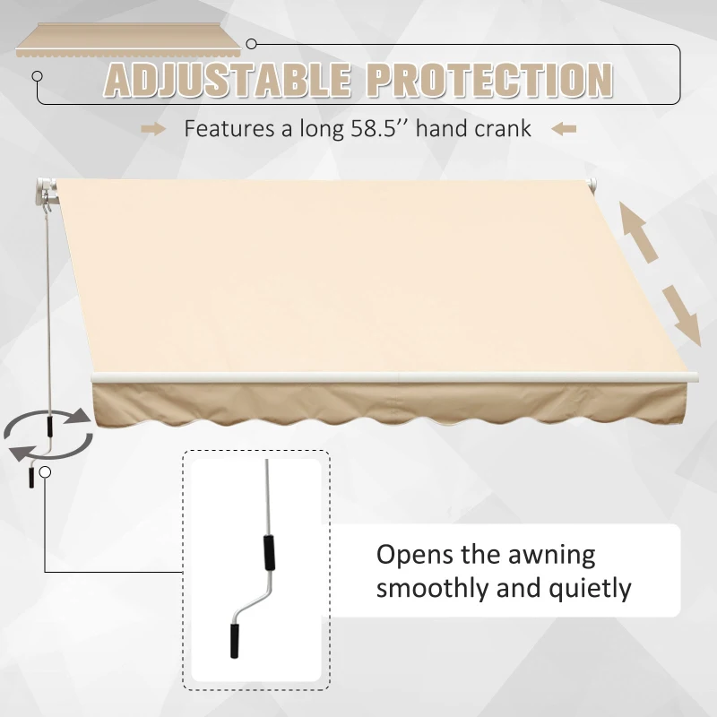 Outsunny Retractable Patio Awning 13’x8’ Manual Aluminum Frame Waterproof Sun Shade Patio Outdoor Deck Canopy Shelter - Khaki