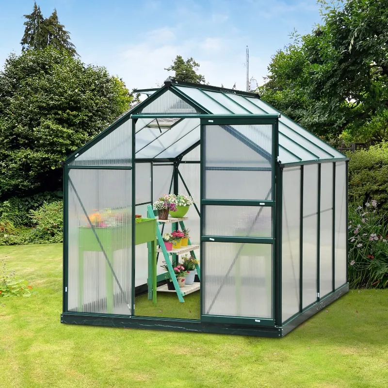 Outsunny 6' x 8' Greenhouse Clear & Twin Wall Panels Green Frame Press to Select