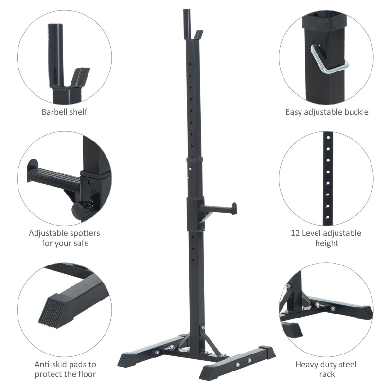 Soozier Barbell Stands Adjustable Stable Squat Stand Portable 2 Bars Holder (Black/Grey)