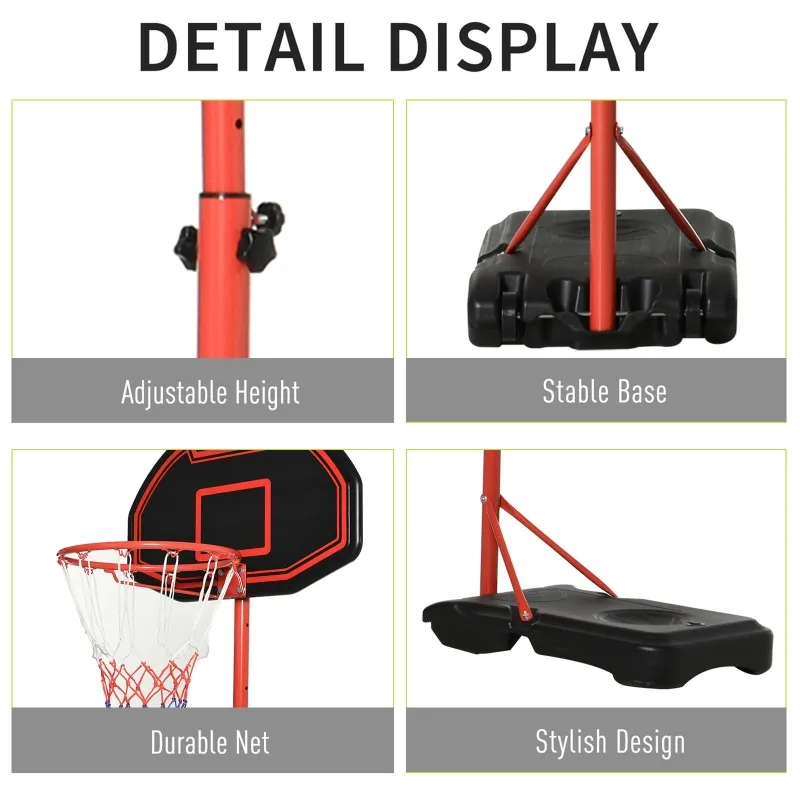 Soozier 6 Level Portable Adjustable Basketball Stand Backboard Hoop with Wheels & Net For Children