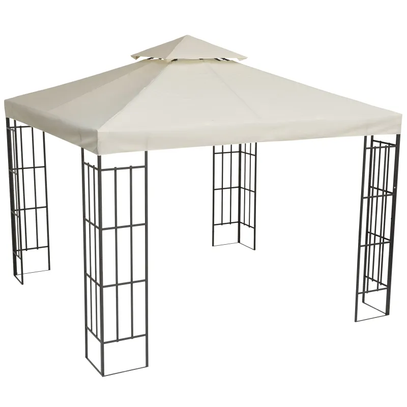 Outsunny Square2-Tier Gazebo Canopy Replacement Top Cover Water-resistant UV Protected Shade Protection (Cream White)