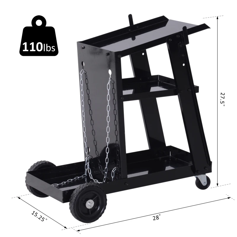DURHAND Welding Cart 3 Tier Welder Trolley Garage w/ Safety Chain Black