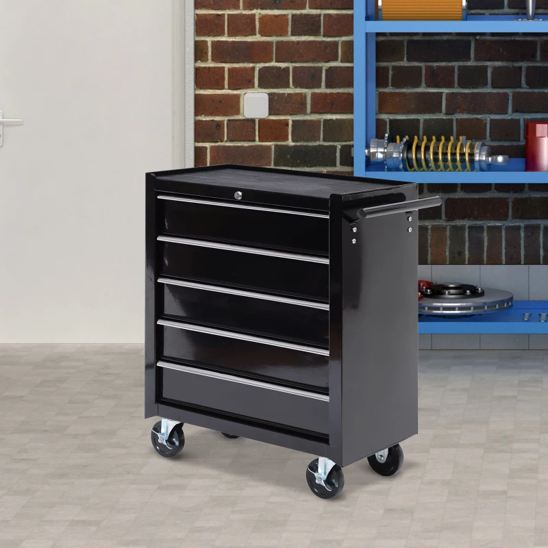 [Pick Up] HOMCOM 5 Drawer Steel Rolling Tool Cabinet Wheeled Storage Cart Box, Black, 31"