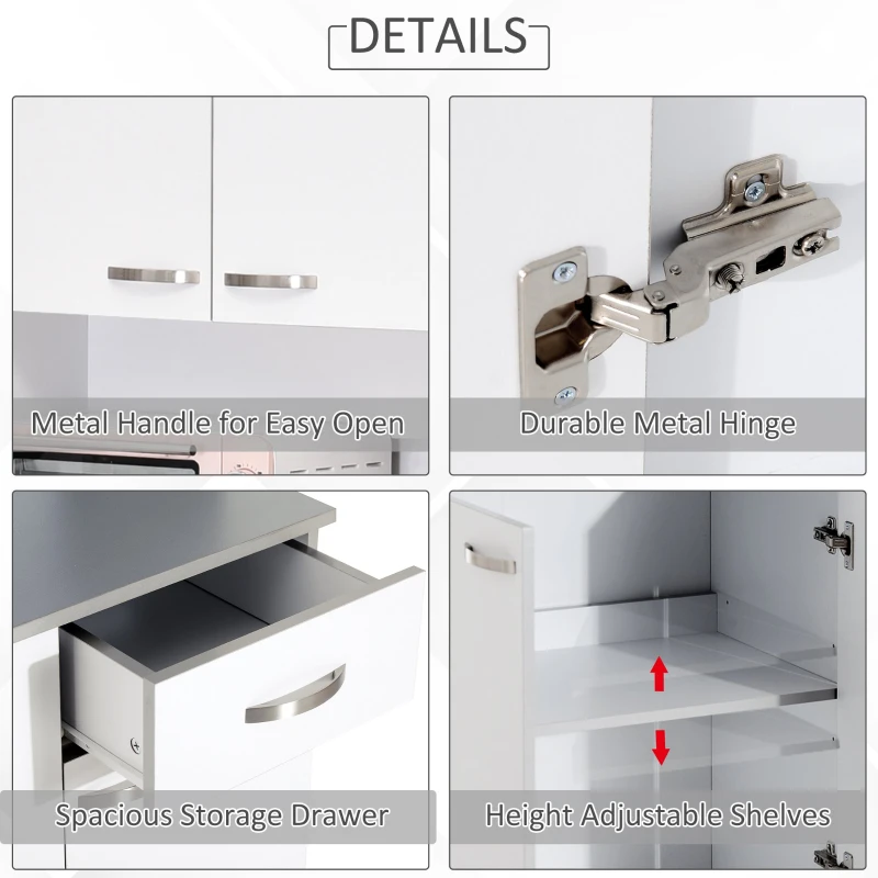 HOMCOM White Kitchen Cupboards 71” Buffet Server Microwave Storage Cabinet Hutch- White