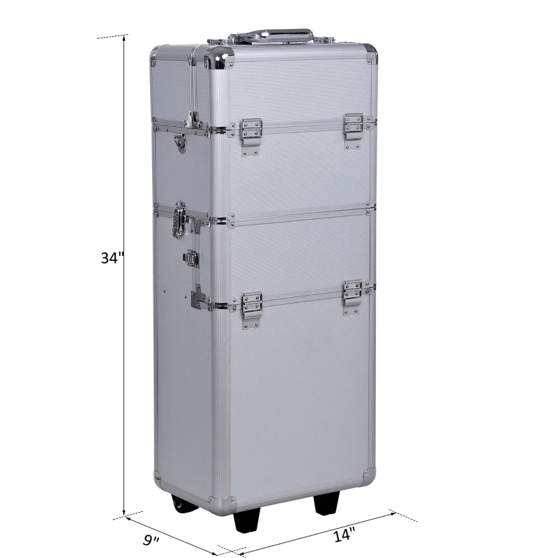 Soozier 2in1 Professional Makeup Train Case w/ Handle and Wheels - Silver