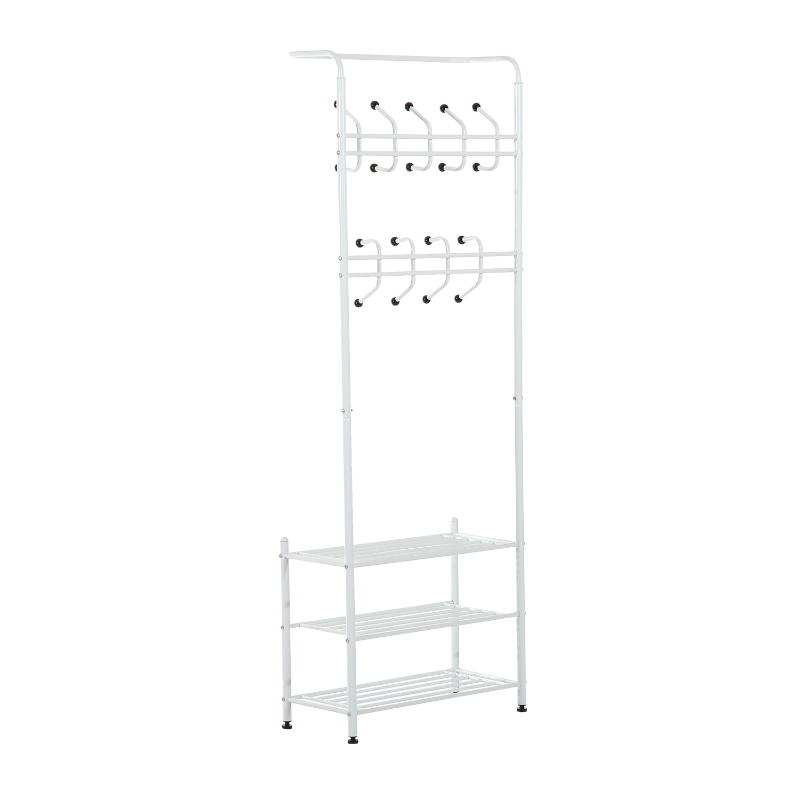 HOMCOM Coat and Shoe Rack Heavy Duty 2-In-1 Entryway Hall Tree 18 Hooks with 3 Tier Shelves White