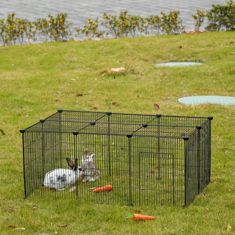PawHut Pet Playpen DIY Small Animal Cage Metal Wire Yard Fence Playhouse with Door Non-slip Pad Indoor Outdoor for Kitten Bunny Chinchilla Guinea Pig