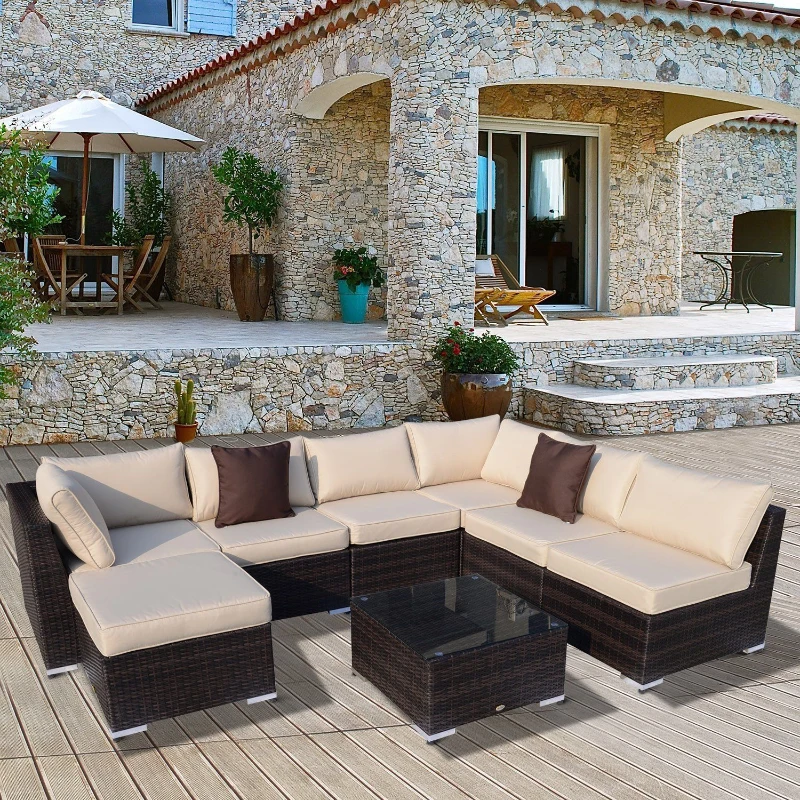 [Pick Up] Outsunny 8pcs Garden Sectional Rattan Sofa Set All Weather w/ Cushion