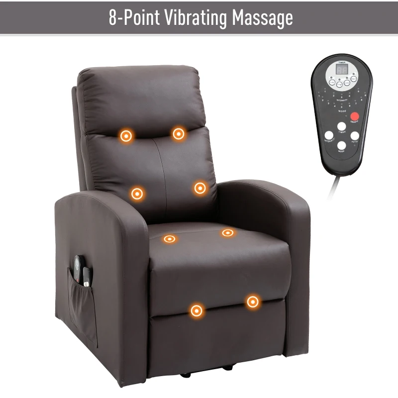 HOMCOM Lift Chair Recliner 8- Point Massage Sofa Electric Power Lift Recliner Over Padded PU Leather W/ Remote Controllers