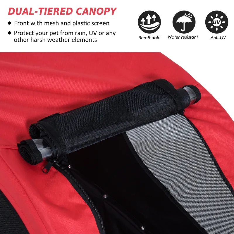 PawHut Pet Bike Trailer Bike Cart Bicycle Dog Cat Travel Carrier Foldable Red