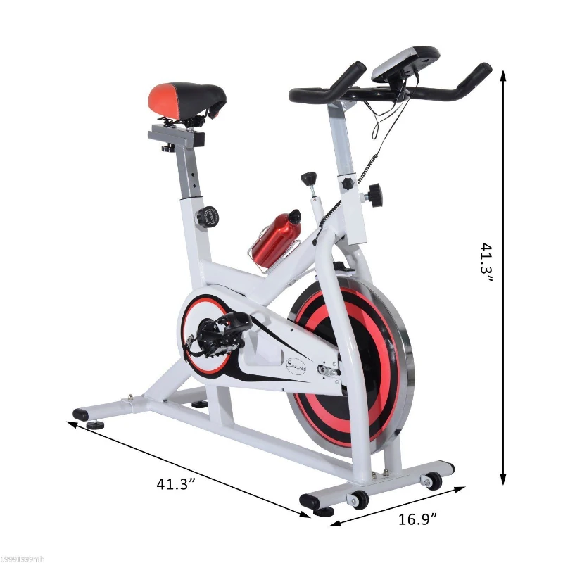 Soozier Home Spin Bike Pro Upright Indoor Cardio Bike with LCD Monitor – White and Red