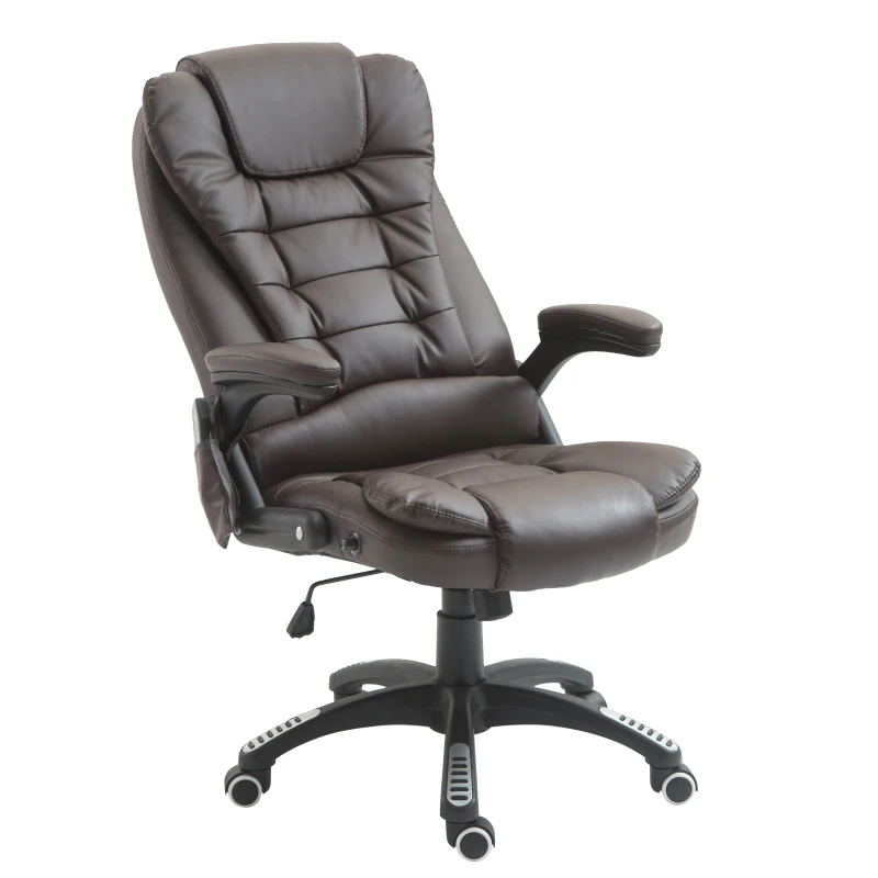 HOMCOM Executive Office Chairs Swivel Ergonomic Massage Chair High Back Leather Adjustable Vibrating for Home Office Brown
