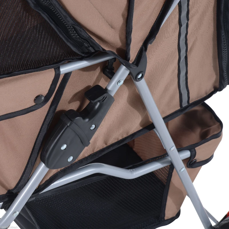PawHut 3 Wheel Folding Dog Pet Cat Stroller with Brake and Canopy, Coffee