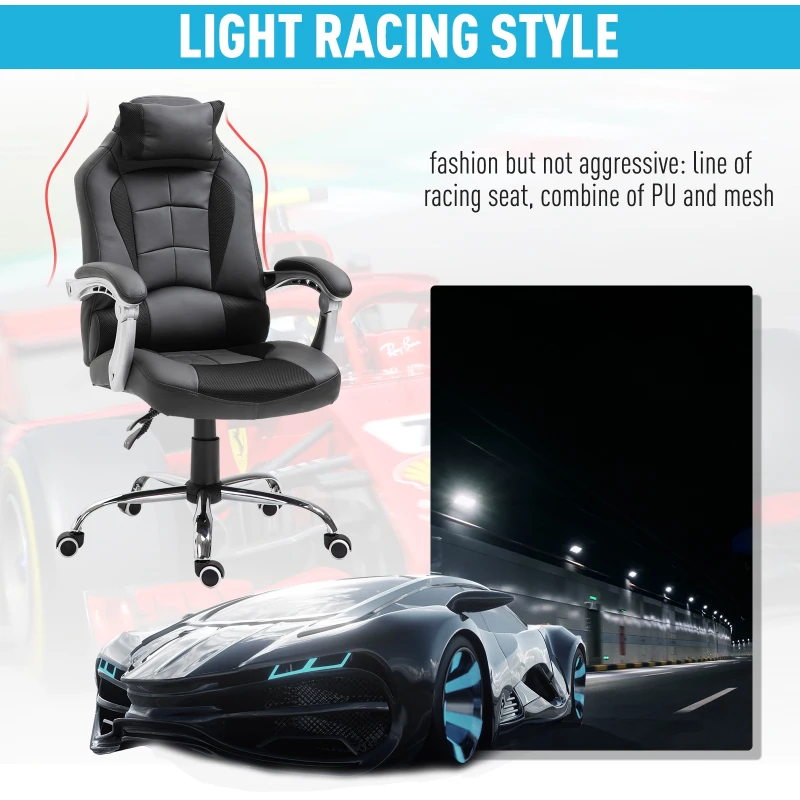 HOMCOM Ergonomic Executive Office Chair Swivel Racing Recliner PU Leather Height Adjustable, Black