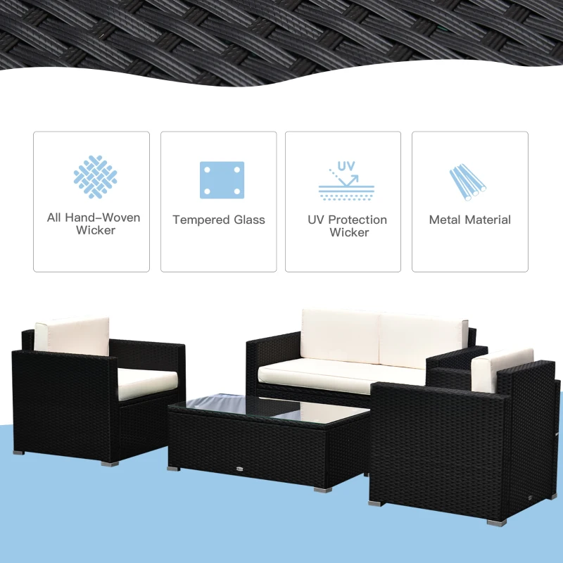 Outsunny Patio Sectional 4pcs Outdoor Rattan Wicker Sofa Set Outdoor Furniture with Cushions 