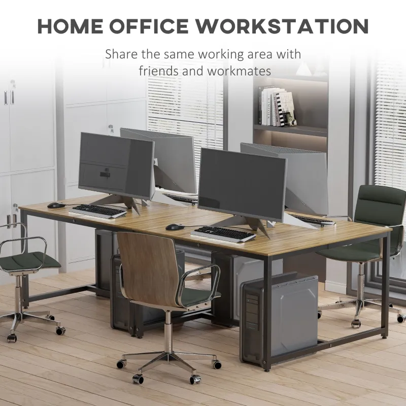 HOMCOM Two Person Computer Desk, 47 x 47 inch Extra Large Writing Study Desk, Double Workstation for Home Office, Oak