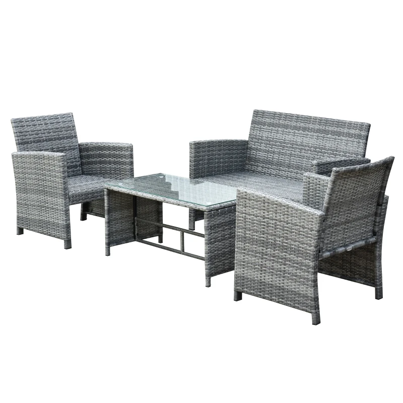 Outsunny 4Pcs Rattan Sofa Set with Table & Cushion Patio Wicker Furniture Garden Lawn Chair