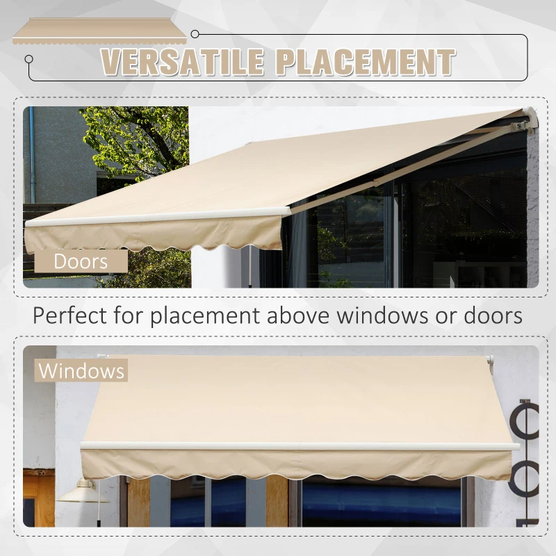 Outsunny Retractable Patio Awning 13’x8’ Manual Aluminum Frame Waterproof Sun Shade Patio Outdoor Deck Canopy Shelter - Khaki