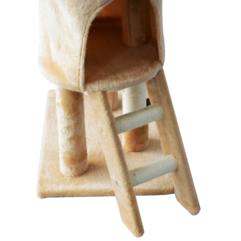 PawHut Cat Jungle Gym 52" Multi-Level Cat Tree Kitten Playhouse Kitty Activity Center Scratching Post Rest Condo with Hammock Beige
