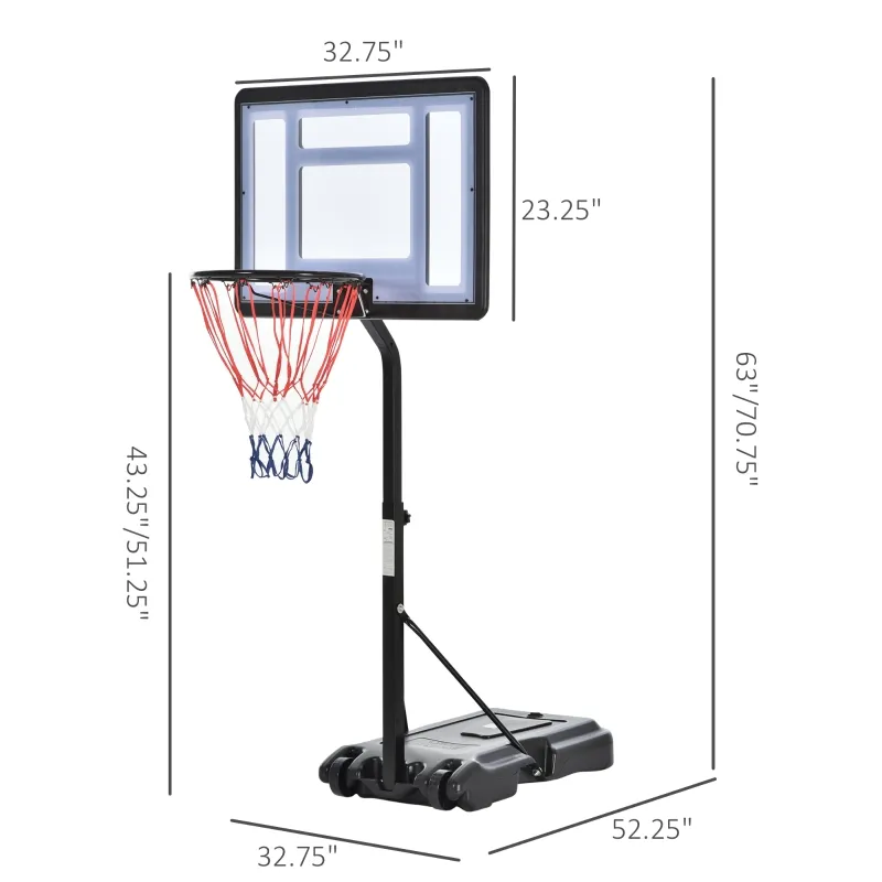 Soozier Portable Basketball Hoop & Stand System on Wheels Adjustable Height  For Children Multi-color with 2 Wheels