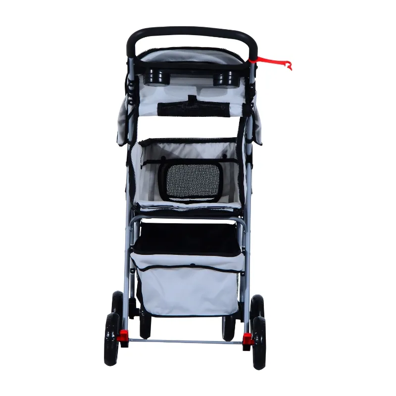 PawHut Jogging Stroller 4 Wheel Pet Stroller Carrier Folding Sunshade Oxford Cloth Canopy w/Brake Lightweight Reflective Strip Grey