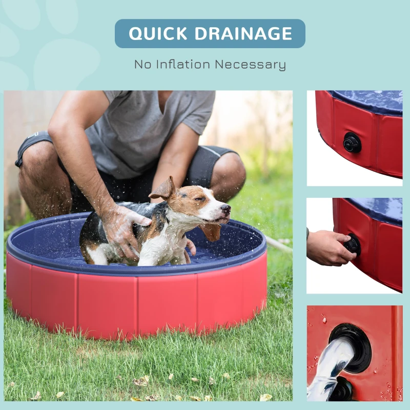 PawHut Pet Pool Bathing Tub φ31.5”  Folding Dog Swimming Pool Puppy Pet Supplies Red