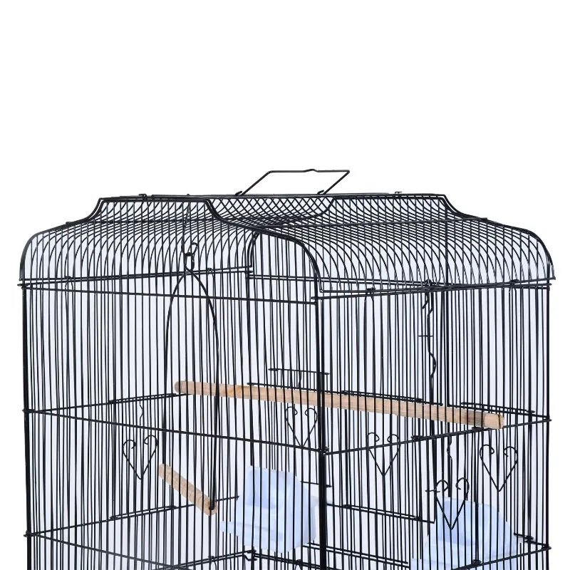 PawHut Budgie Cage 63" Rolling Bird Cage Macaw Cockatoo House Parrot Play Top Finch Pet Supply with Wheels Black