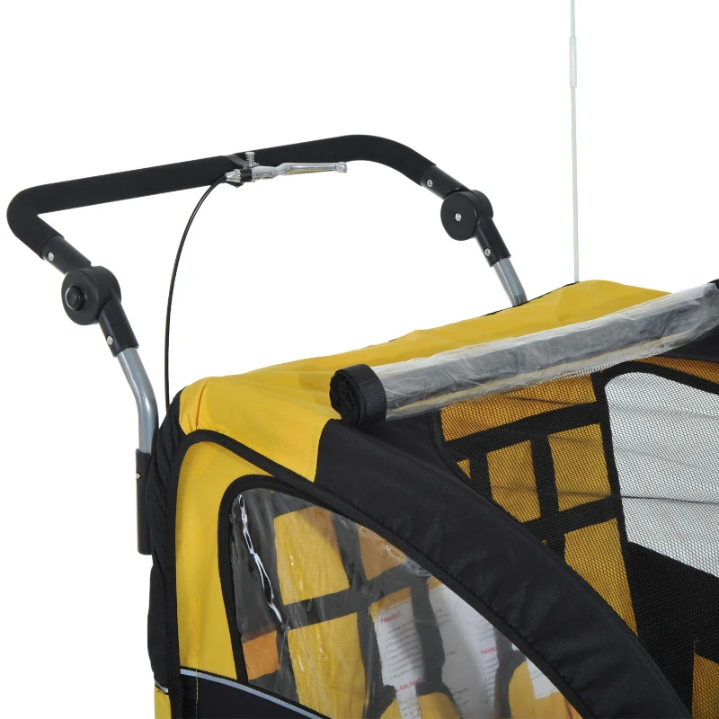 Aosom 2-IN-1 Double Baby Bike Trailer Child Carrier Stroller Jogger Bicycle Trailer Foldable Black & Yellow | Aosom Canada
