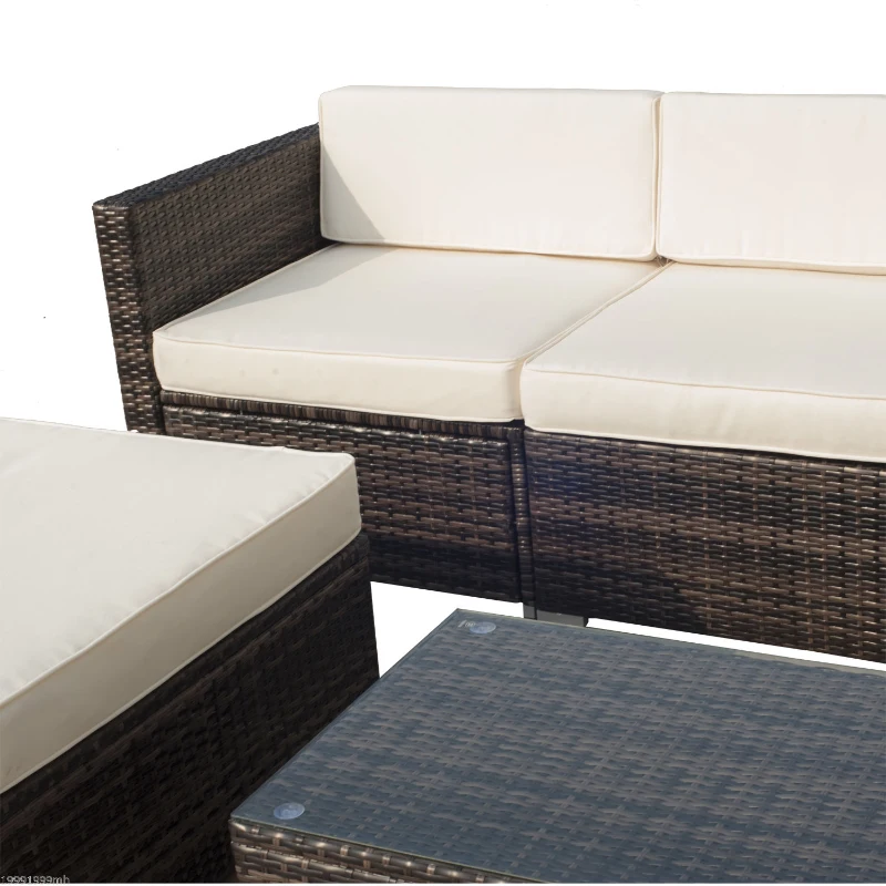 Outsunny 5PC Outdoor Rattan Wicker Sofa Set Aluminum Frame Garden Sectional Patio Furniture with Table Brown