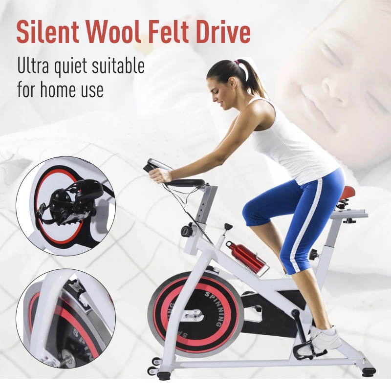 Soozier Home Spin Bike Pro Upright Indoor Cardio Bike with LCD Monitor – White and Red