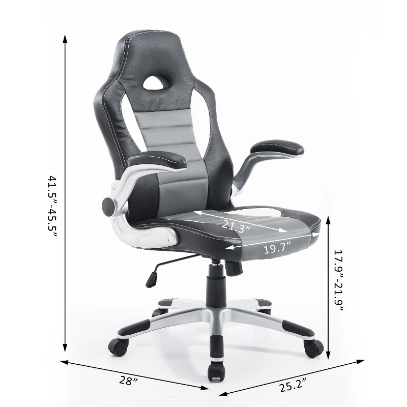 HOMCOM Racing Car Office Chair Swivel Excutive Computer Gaming Office Chair with Adjustable Armrest (Grey)