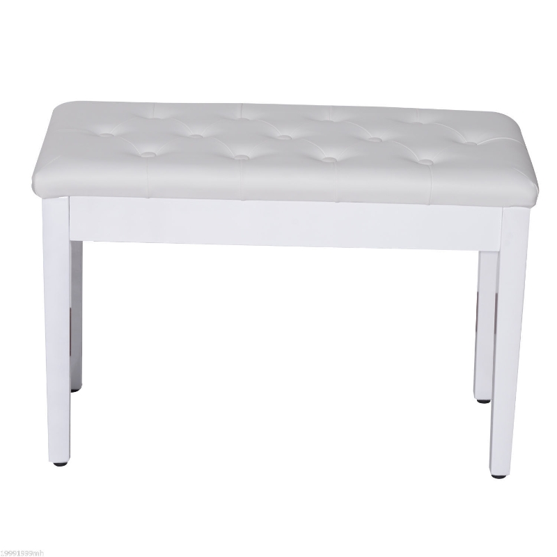 HomCom Piano Bench with Storage Faux Leather Padded Double / Duet w/ Music Storage - White