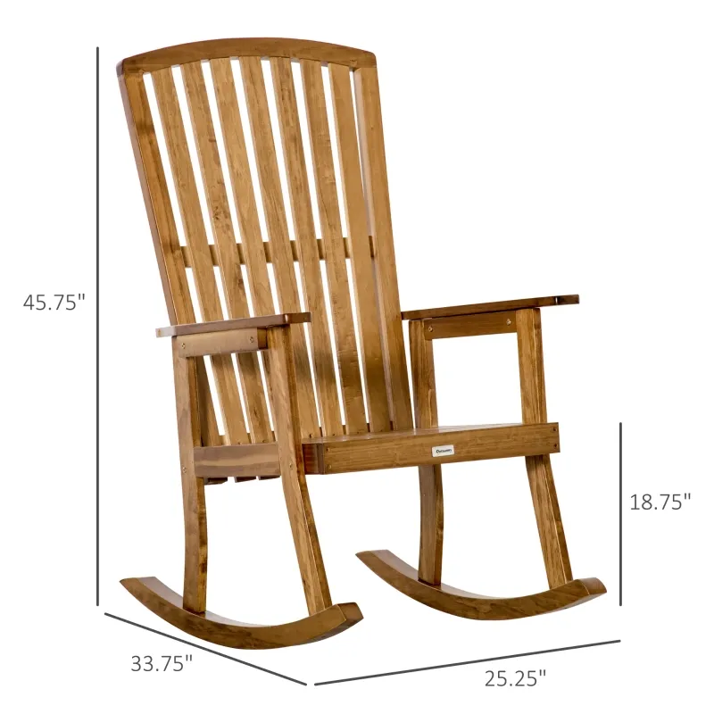 Outsunny Wooden Rocking Chair, Traditional Porch Rocker, Fade-Resistant Patio Rocker Chair for Outdoor Indoor Use, Natural