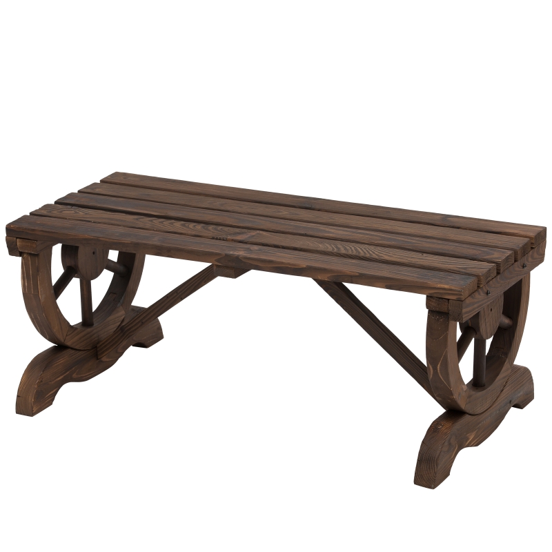 Outsunny Rustic Wood Wheel Outdoor Garden Bench For 2 People With A Unique Design On The Legs Durable Build Patio Person Aosom Canada Outsunny Rustic Wood Wheel Outdoor, Outdoor Bench Legs Canada