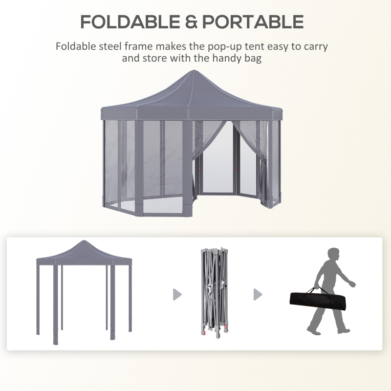 Outsunny 13' x 10' Pop Up Gazebo, Octagon Canopy Tent with Zippered Mesh Sidewalls, Weight Bags, Height Adjustable, Grey | Aosom Canada