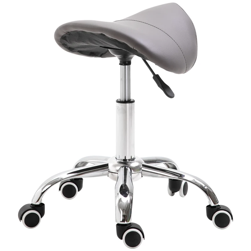 HOMCOM Massage Stool Adjustable Hydraulic Rolling Salon Stool Saddle Swivel Saddle Chair Grey