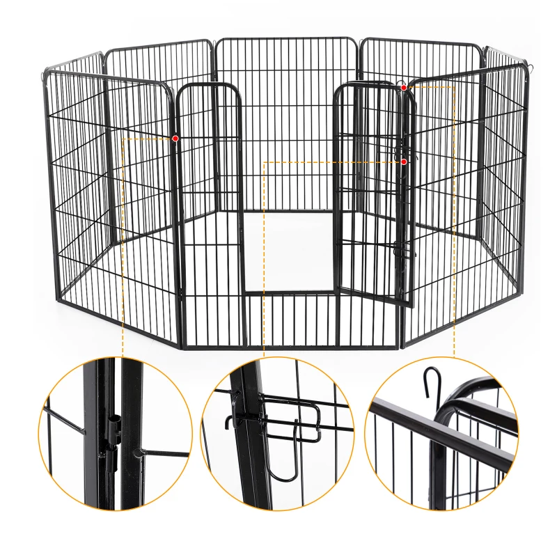 PawHut X Pen for Dogs 8 Panel Pet Playpen Heavy-Duty Iron Indoor/Outdoor 40-inch Black